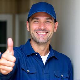 Smiling technician giving a thumbs up sign indicating a job well done